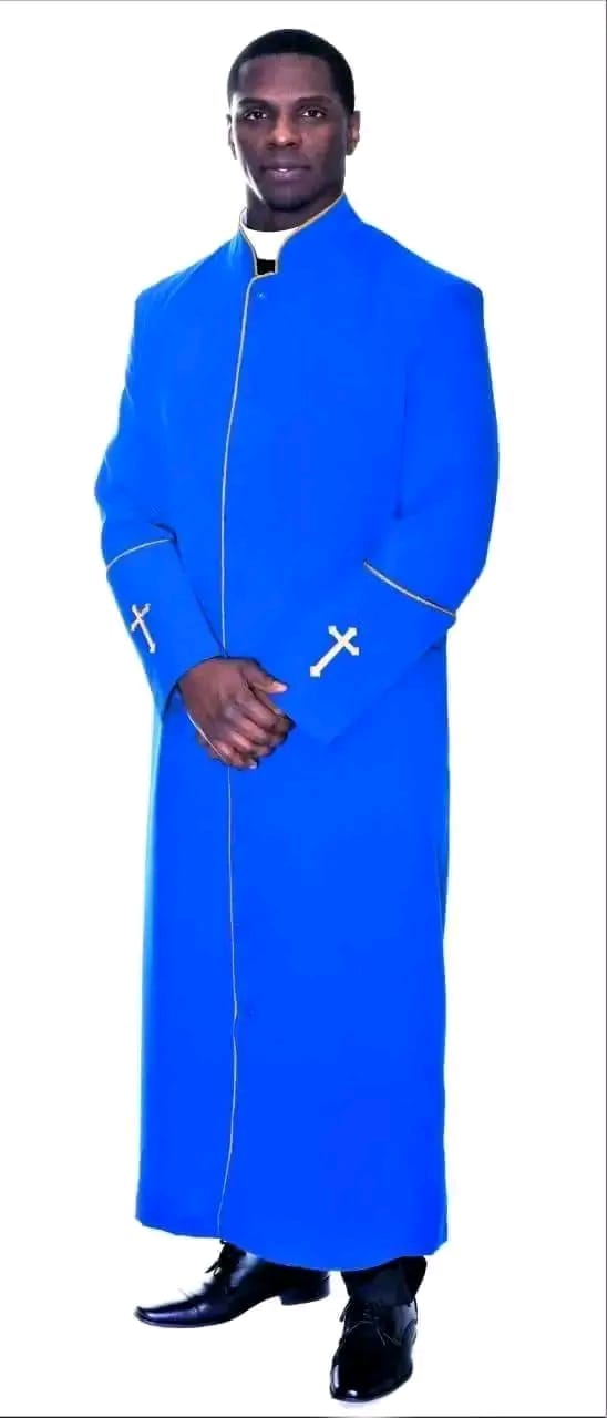 Royal Blue Clergy Cassock with Cross Embroidery