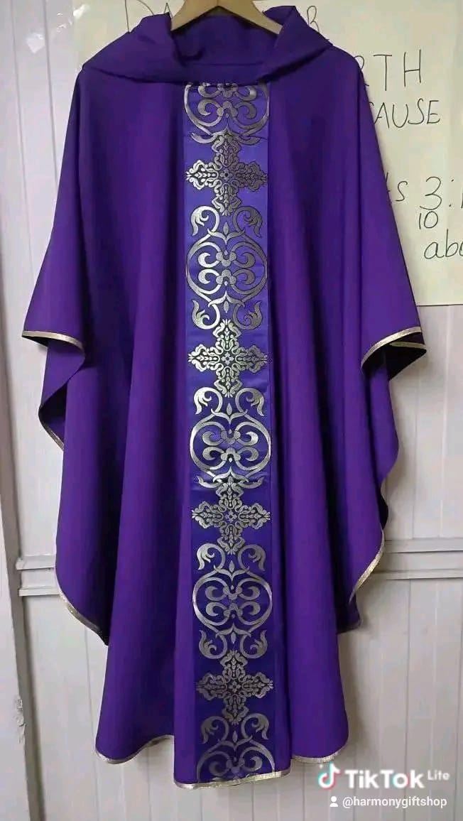 Purple Hooded Cassock with Silver Embroidery