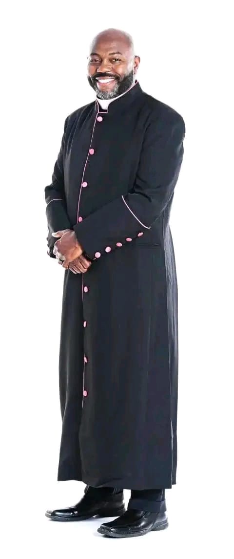 Black Clergy Cassock with Pink Piping and Buttons