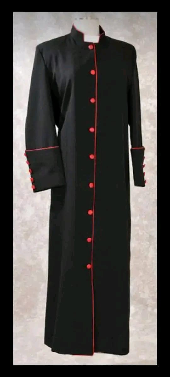 Black Clergy Cassock with Red Piping and Buttons