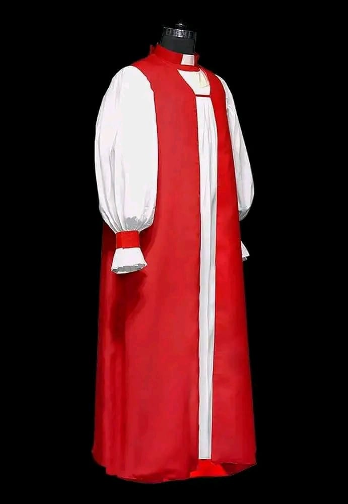 Traditional Red and White Clergy Cassock with Pleated Sleeves